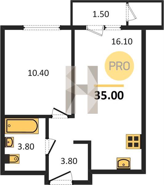 1-комнатная 35 м2 в ЖК Финский квартал корпус null этаж 17