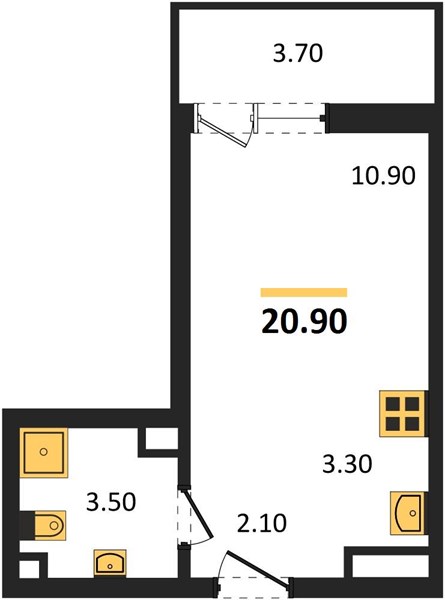 Студия, 20,9 м² — планировка