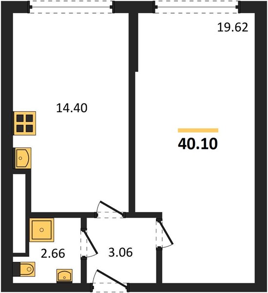 1-комнатная, 40,1 м² — планировка