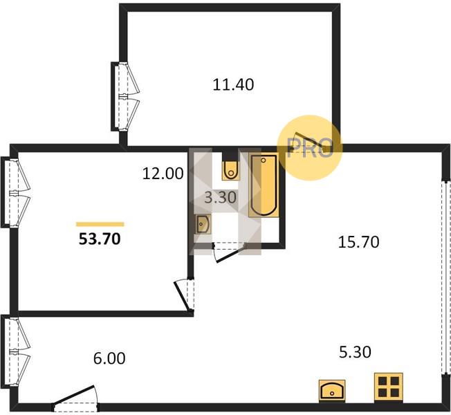 2-комнатная 55.6 м2 в ЖК Клубный поселок «Привилегия» корпус null этаж 2