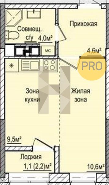 1-комнатная 29.8 м2 в ЖК ЖК «Покровский» корпус null этаж 2