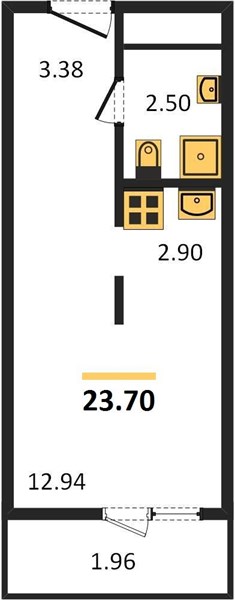 1-комнатная, 23,7 м² — планировка