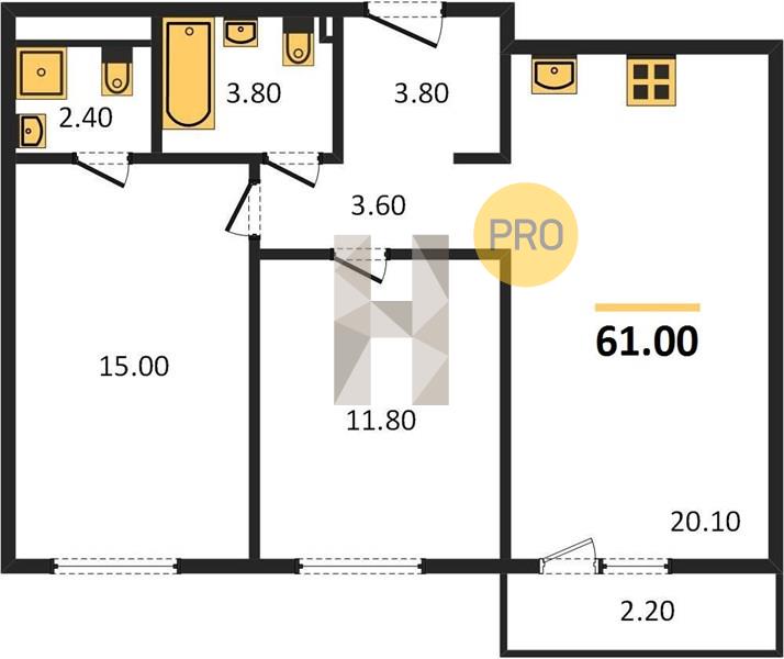 2-комнатная 61 м2 в ЖК Финский квартал корпус null этаж 10