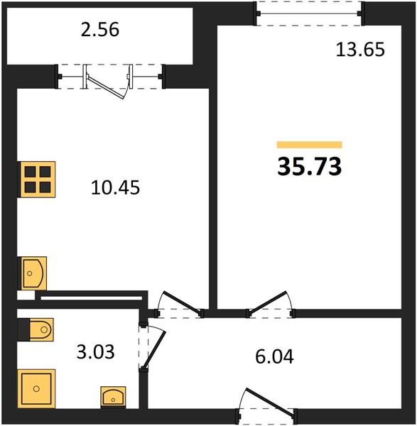 1-комнатная, 35,73 м² — планировка
