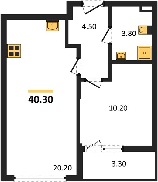 1-комнатная, 40,3 м² — планировка