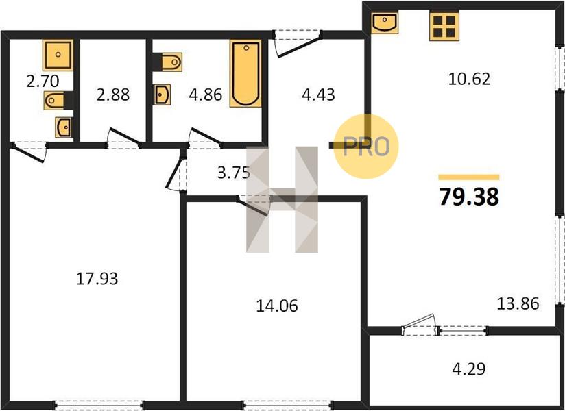 2-комнатная 79.4 м2 в ЖК Парус Кортен корпус null этаж 8