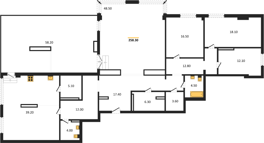 4-комнатная, 255,1 м² — планировка