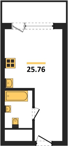 1-комнатная, 25,76 м² — планировка