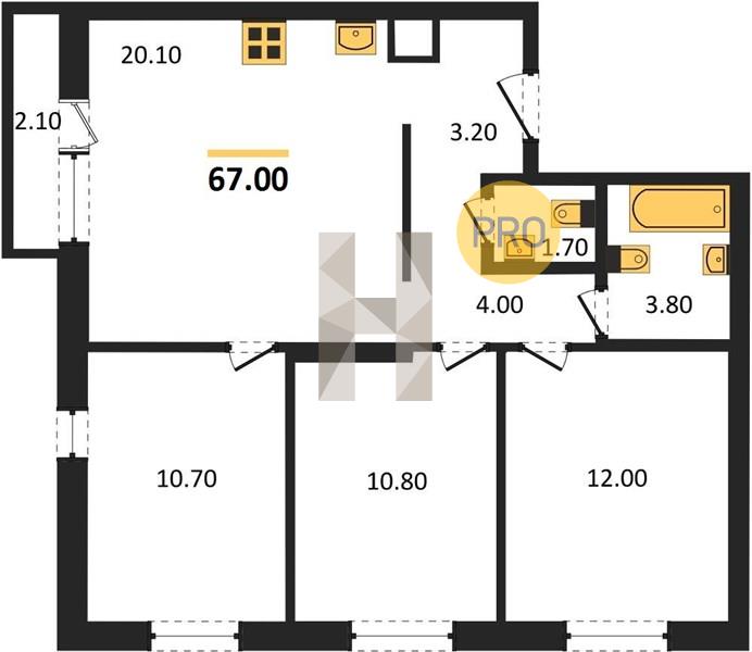 3-комнатная 67 м2 в ЖК ЖК «Ежевика» корпус null этаж 11