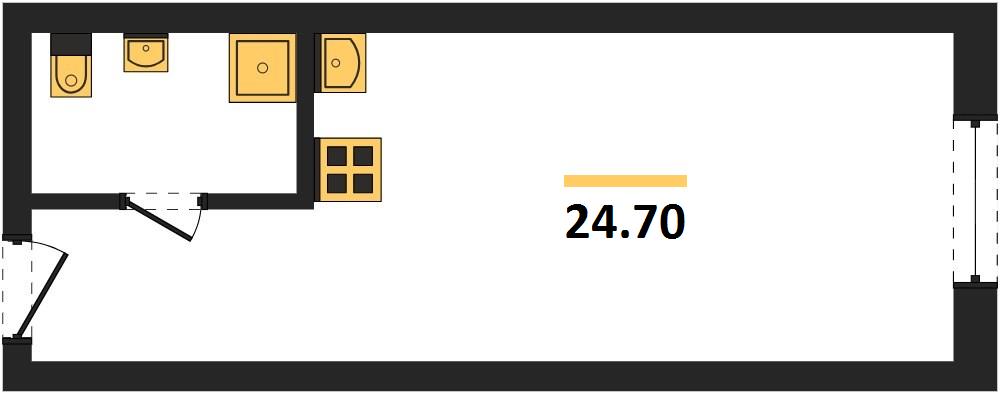 1-комнатная, 24,7 м² — планировка