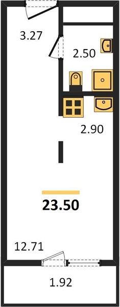 1-комнатная, 23,5 м² — планировка
