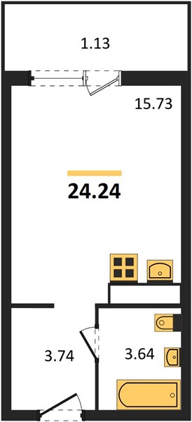 1-комнатная, 24,24 м² — планировка