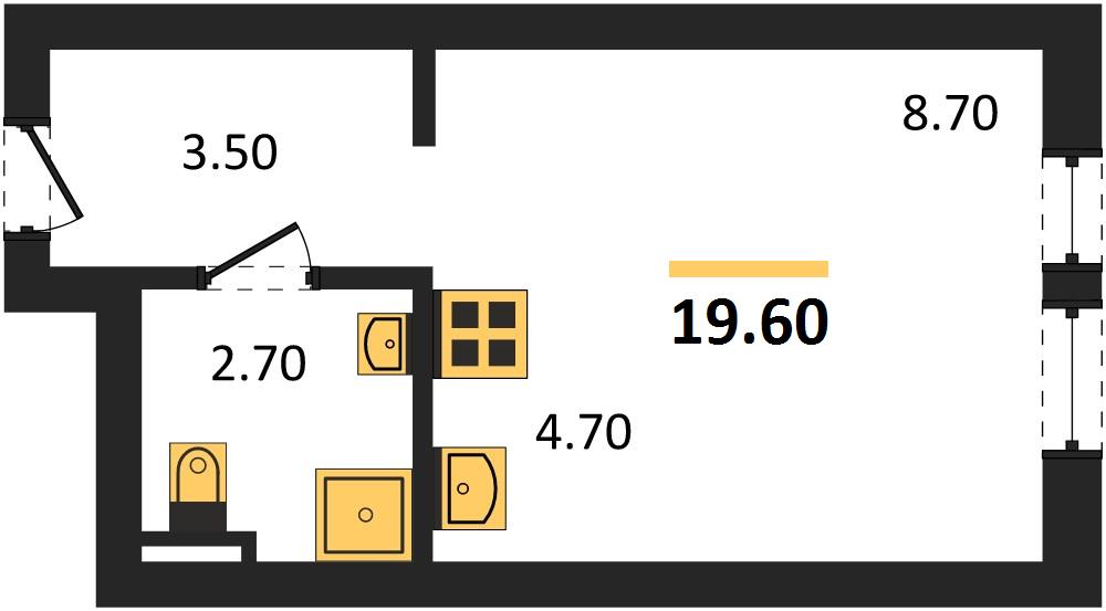 1-комнатная, 19,6 м² — планировка