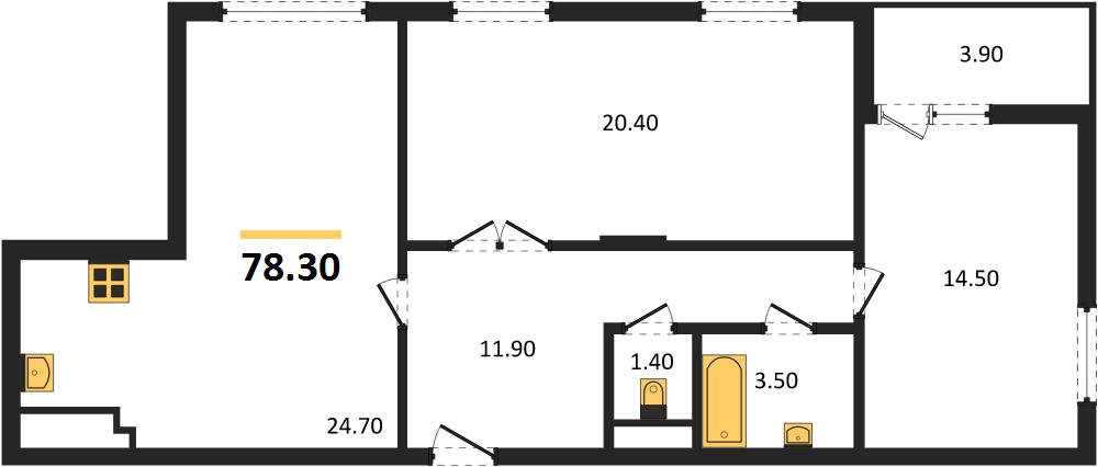 2-комнатная, 78,3 м² — планировка