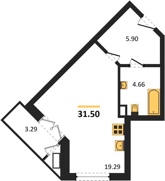 Студия, 31,5 м² — планировка
