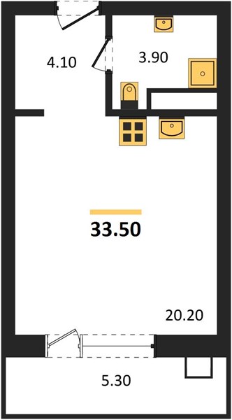 Студия, 33,5 м² — планировка