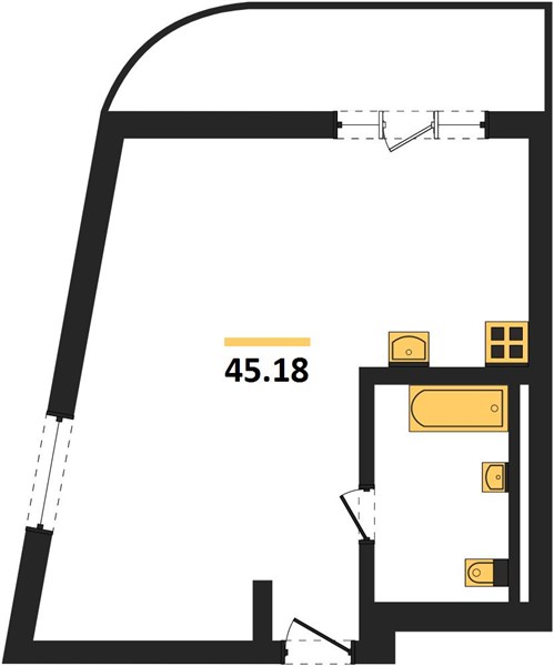 1-комнатная, 45,18 м² — планировка