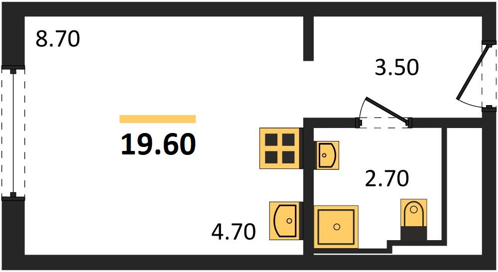 Студия, 19,6 м² — планировка
