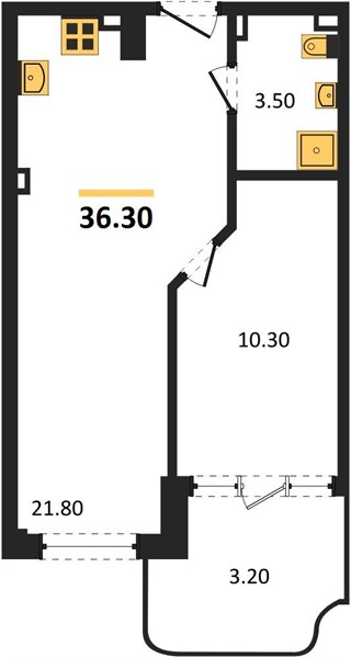 1-комнатная, 36,3 м² — планировка
