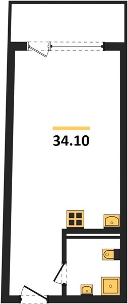 1-комнатная, 34,1 м² — планировка