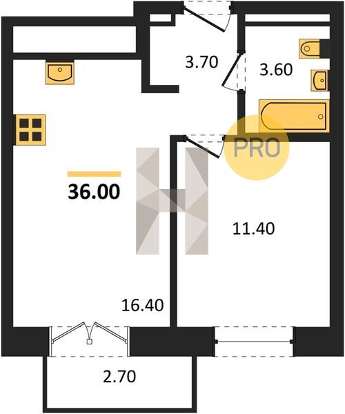 1-комнатная 36 м2 в ЖК ЖК «Скандинавия» корпус null этаж 4