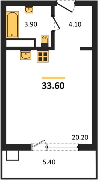 Студия, 33,6 м² — планировка