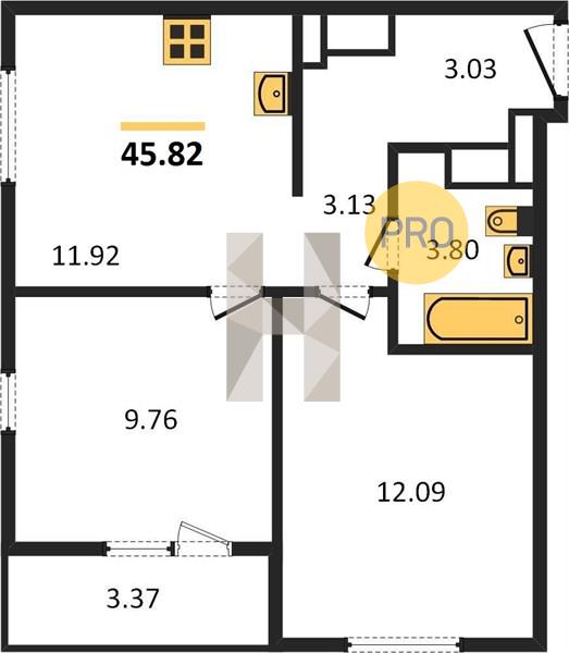 2-комнатная 45.8 м2 в ЖК ЖК «Калинка Парк» корпус null этаж 2