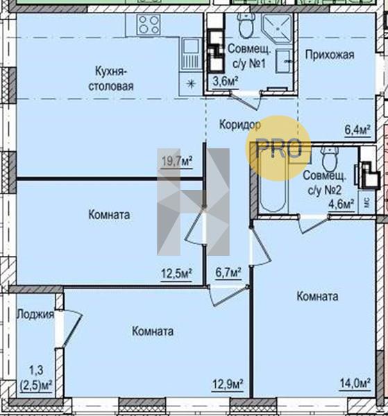 3-комнатная 81.7 м2 в ЖК ЖК «Покровский» корпус null этаж 7