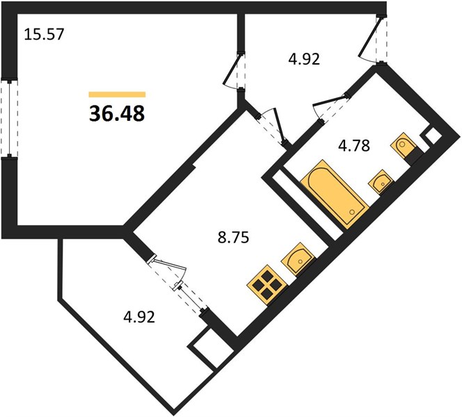 1-комнатная, 36,48 м² — планировка