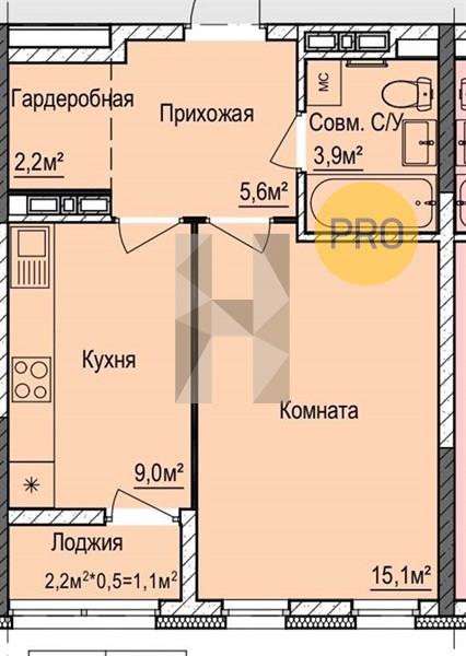 1-комнатная 37 м2 в ЖК ЖК «Покровский» корпус null этаж 10