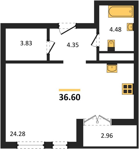 Студия, 36,6 м² — планировка