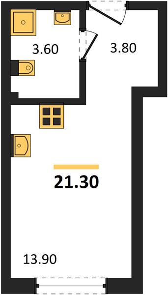 Студия, 21,3 м² — планировка