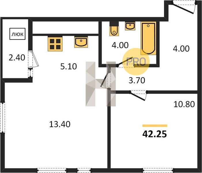 1-комнатная 42.2 м2 в ЖК Васнецово корпус null этаж 8