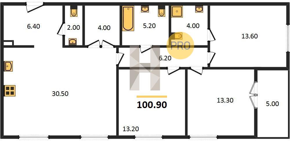 3-комнатная 100.9 м2 в ЖК «Лофтквартал 212» корпус null этаж 4