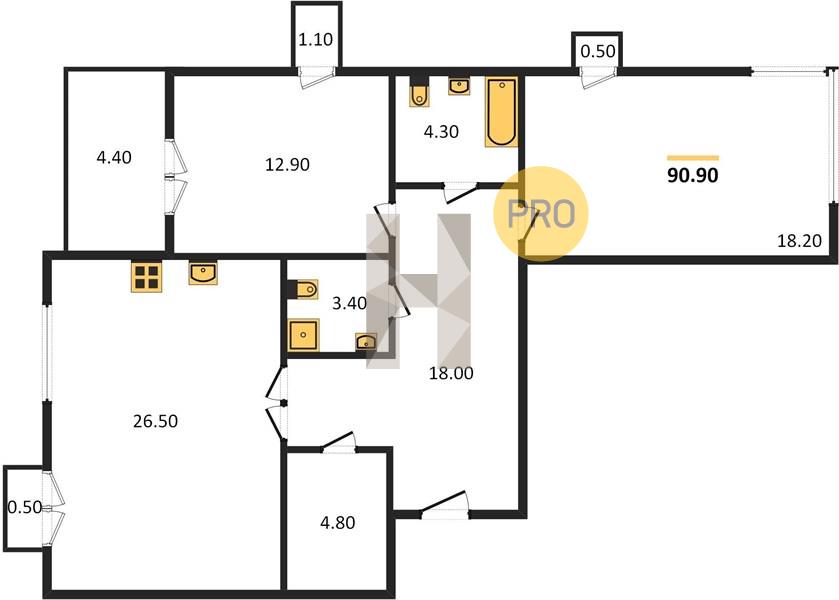 2-комнатная 90.9 м2 в ЖК «Лофтквартал 212» корпус null этаж 5