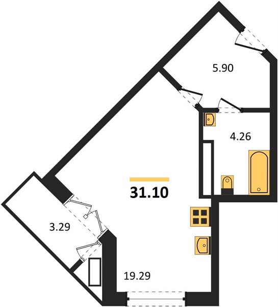 Студия, 31,1 м² — планировка