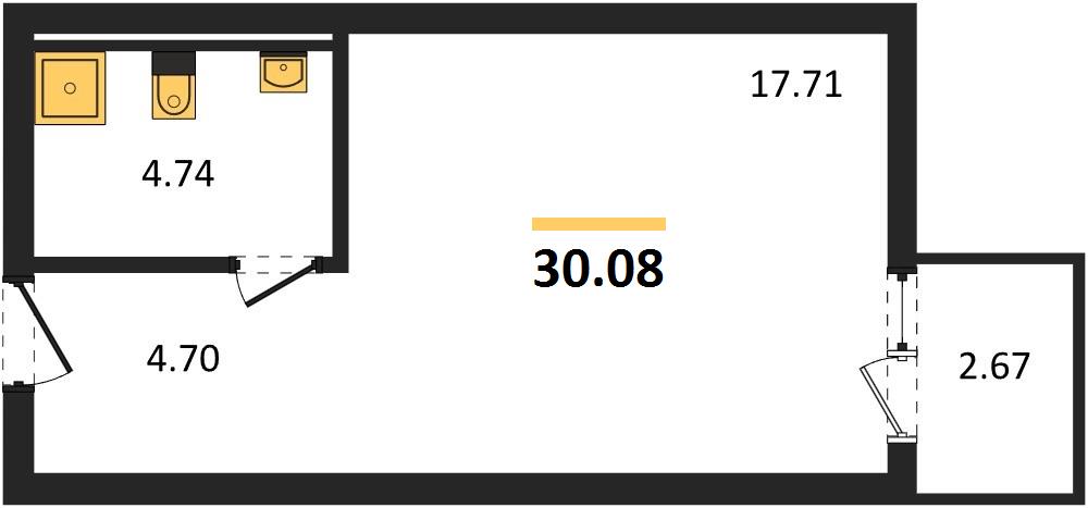 1-комнатная, 30,08 м² — планировка