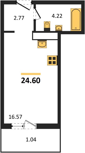 1-комнатная, 24,6 м² — планировка