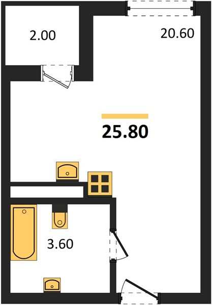 1-комнатная, 25,8 м² — планировка