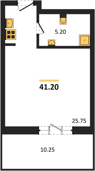 1-комнатная, 41,2 м² — планировка
