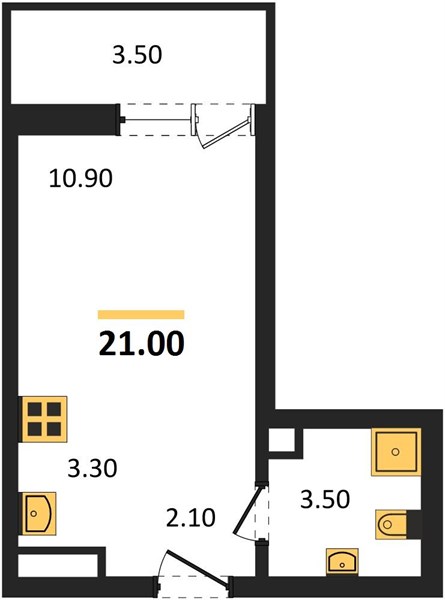 Студия, 21 м² — планировка