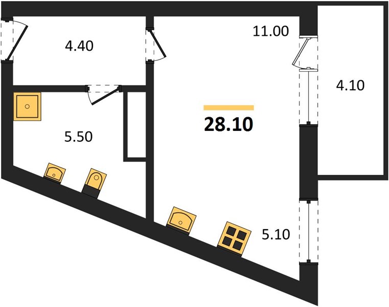 Студия, 28,1 м² — планировка