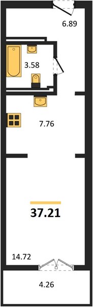 1-комнатная, 37,21 м² — планировка