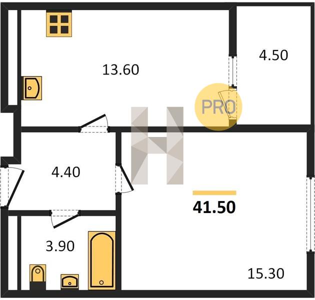 1-комнатная 41.5 м2 в ЖК ЖК «Соседи» корпус null этаж 2