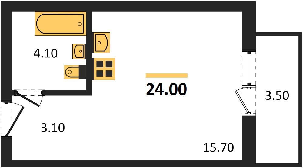 1-комнатная, 24 м² — планировка