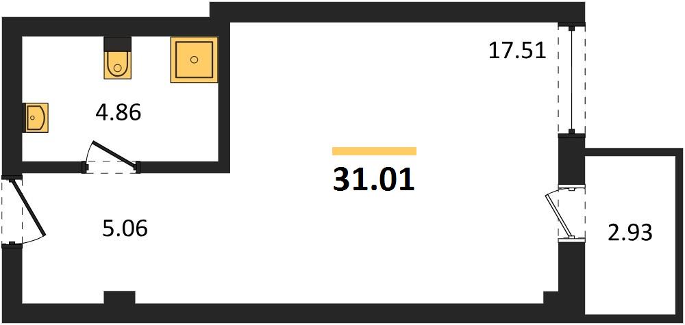 1-комнатная, 31,01 м² — планировка