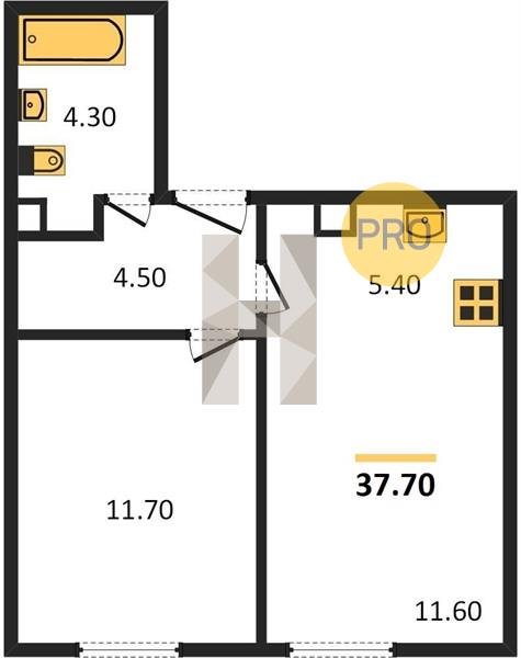 1-комнатная 37.7 м2 в ЖК Гагарин корпус null этаж 1