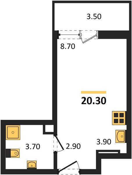 Студия, 20,3 м² — планировка