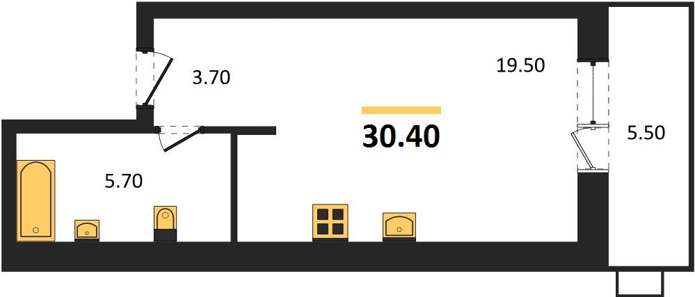 Студия, 30,4 м² — планировка