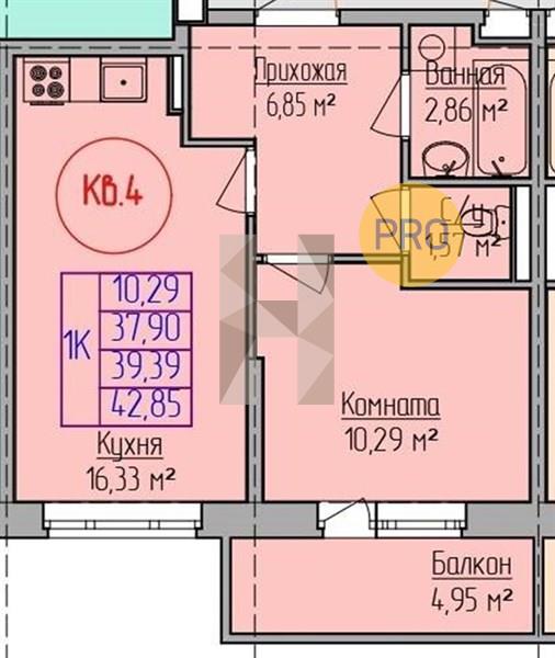 1-комнатная 39.4 м2 в ЖК ЖК «Семейный парк» корпус null этаж 2